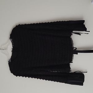 Zara Women's Black Open-Back Flocked Stripe Top-Size XS